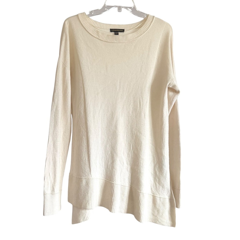 Catherine Malandrino Cream Cashmere Wool Blend High-Low Pullover Sweater Large